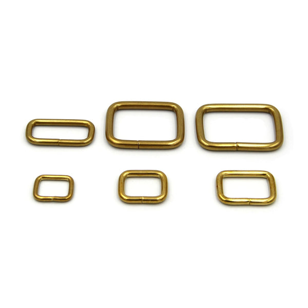 Brass Rectangular Ring Split Loop 20mm Leather Bag Strap Fastener Buckle - Brass Rectangular Loop