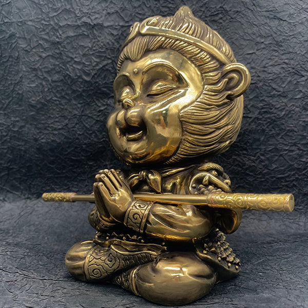 Brass Sculpture Monkey King Buddha Monk Knick Knack Decoration Statues Ornament - sculpture