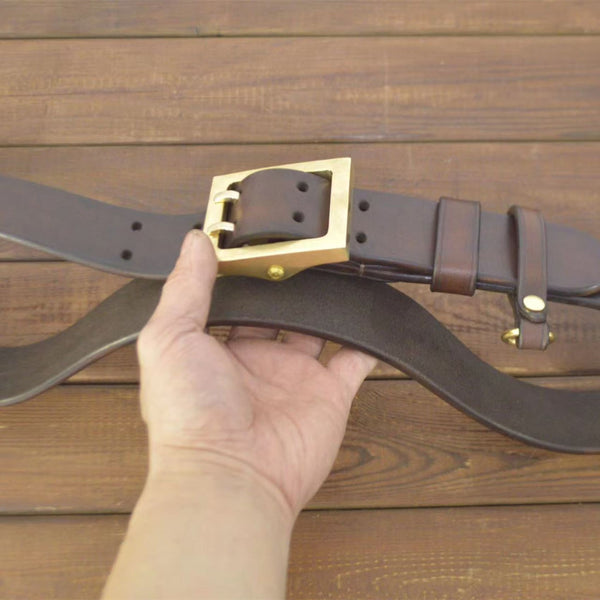 Customized Size Western Leather Belt with Durable Handmade Buckle - Belts