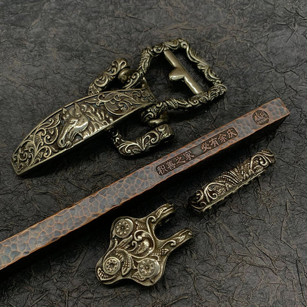Engraved Littleton Cavalry Bronze Belt Buckles Retro Finish,Handmade Leather Belt Fitting Tool - Belt Buckles Brass