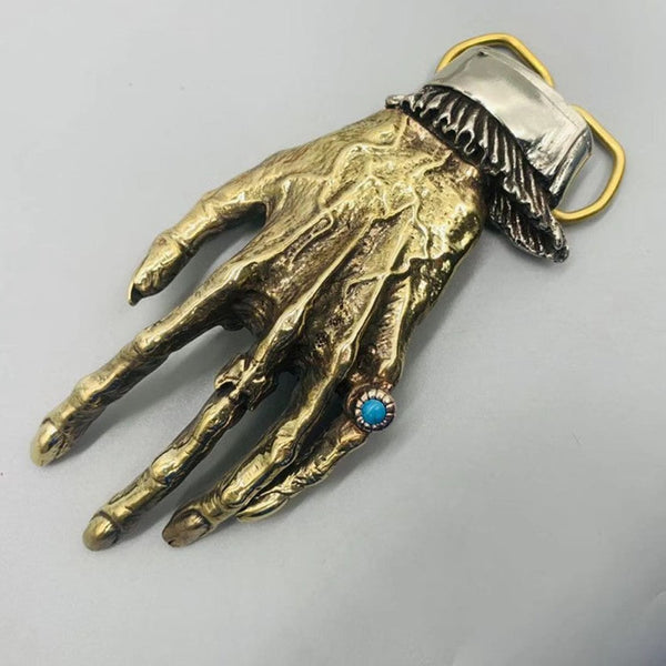 Ghost Skeleton Hand Copper Belt Buckle - Belt Buckles