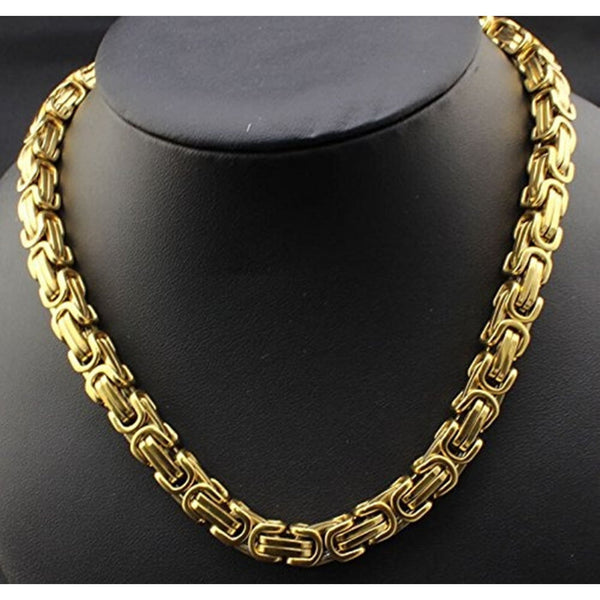 Hip Hop Gold Byzantine Chain Necklace Mens Jewelry Stainless Steel 24’’ 30’’