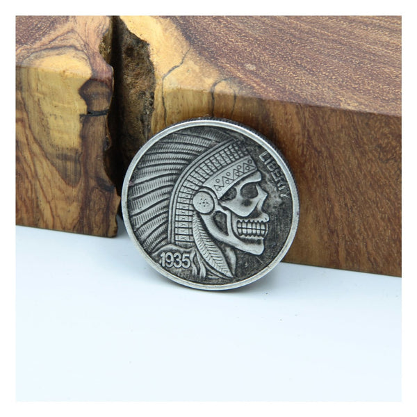 Liberty Indian Skull Penny Coin Old Silver Color - Metal Field