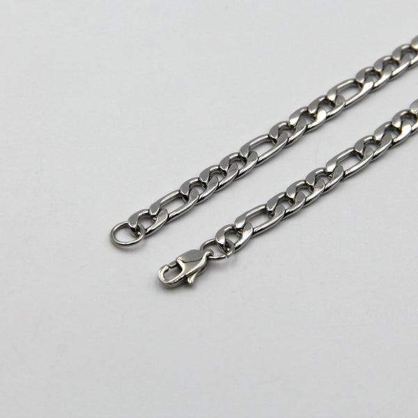 Mens Chain Figaro Necklaces Silver Color Stainless Steel 6mm - Metal Field