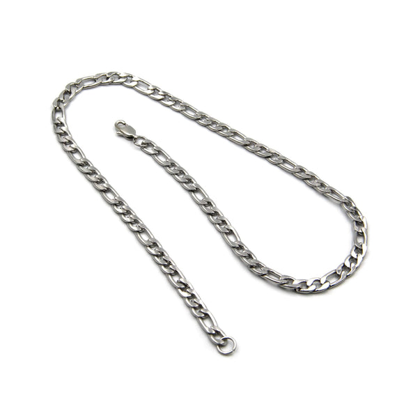 Mens Chain Figaro Necklaces Silver Color Stainless Steel 6mm - Metal Field