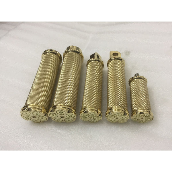 Motorcycle Brass Handlebar Grips+Foot Pedal+Shift Peg 5pcs/Set Custom Bullets Brass Grips - motor hand grip