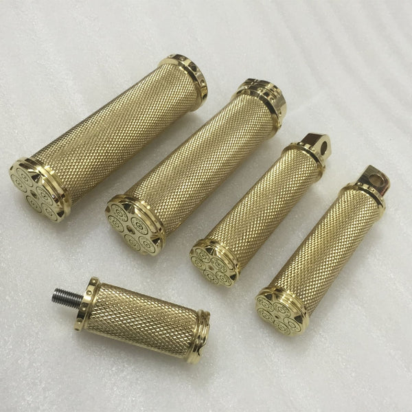 Motorcycle Brass Handlebar Grips+Foot Pedal+Shift Peg 5pcs/Set Custom Bullets Brass Grips - motor hand grip