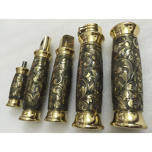 Motorcycle Retro Brass Decoration Hand Grip+Foot Peg+Shift Peg,Hand Engraved - HARLEY BRASS PARTS