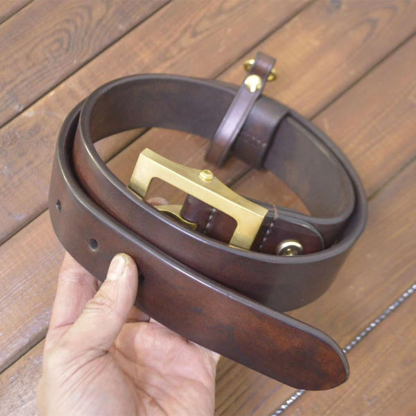 Personalized Size Mens Leather Belt Custom Made Belts With Durable Handmade Brass Buckle - Belts