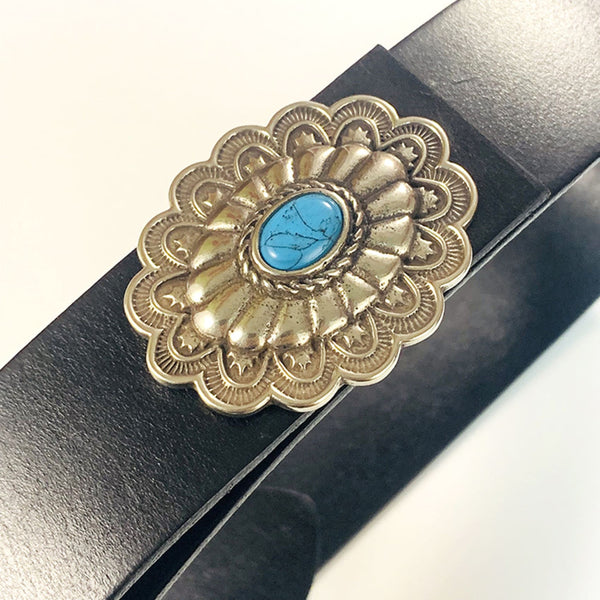 Rococo Style Belt Concho Buckle With Turquoise for Leather Craft - Concho