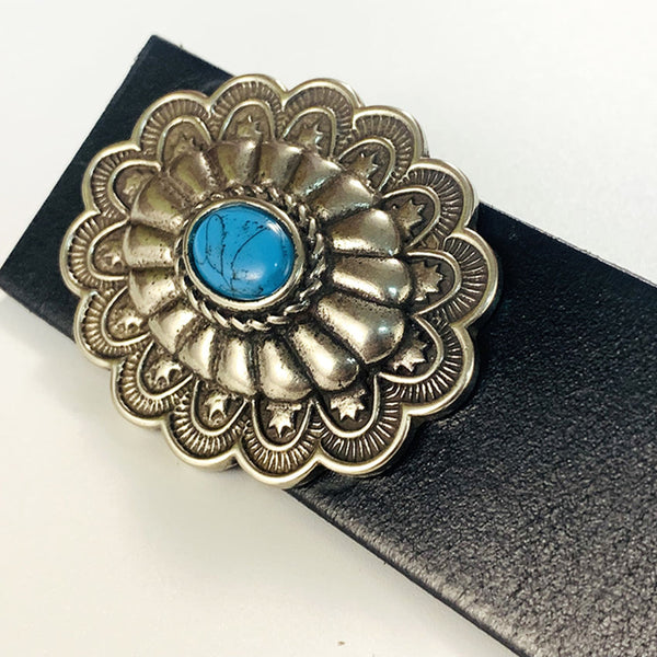 Rococo Style Belt Concho Buckle With Turquoise for Leather Craft - Concho