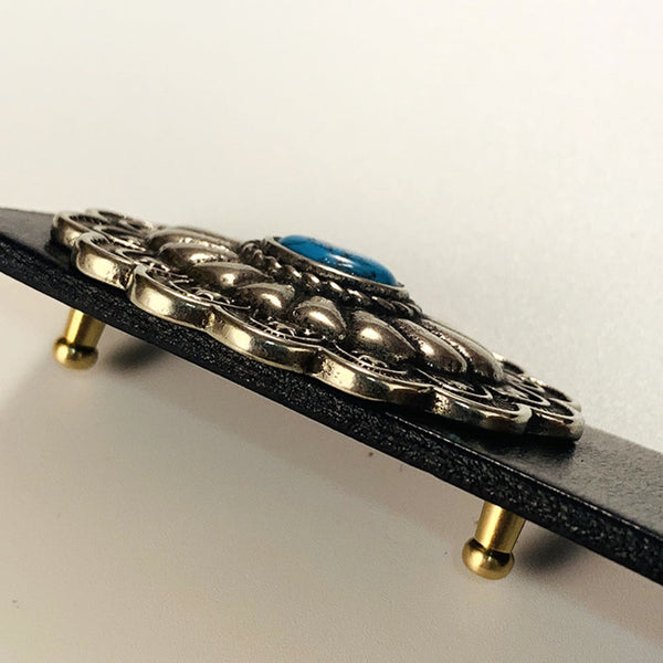 Rococo Style Belt Concho Buckle With Turquoise for Leather Craft - Concho