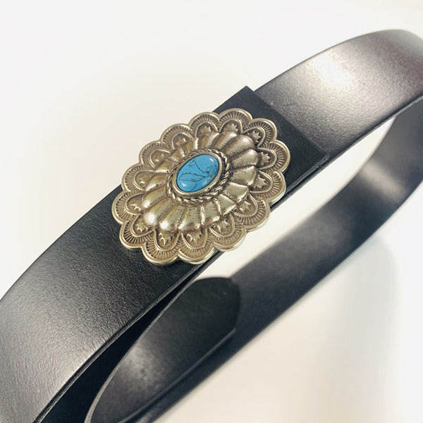 Rococo Style Belt Concho Buckle With Turquoise for Leather Craft - Concho