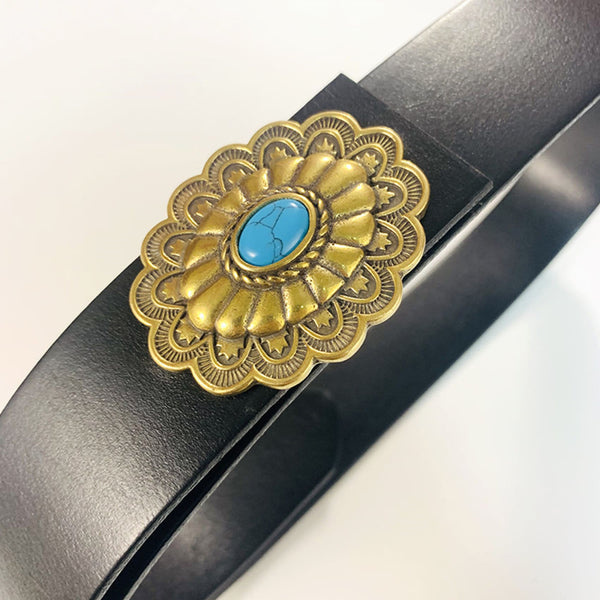 Rococo Style Belt Concho Buckle With Turquoise for Leather Craft - Concho
