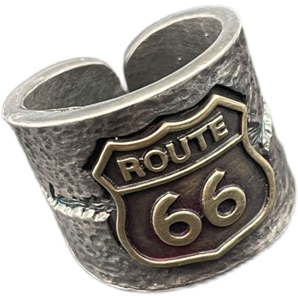 Route 66 Sterling SILVER Ring Men Band Ring - Mens Rings