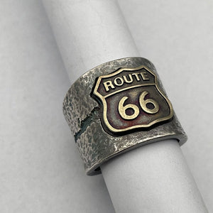 Route 66 Sterling SILVER Ring Men Band Ring - Mens Rings