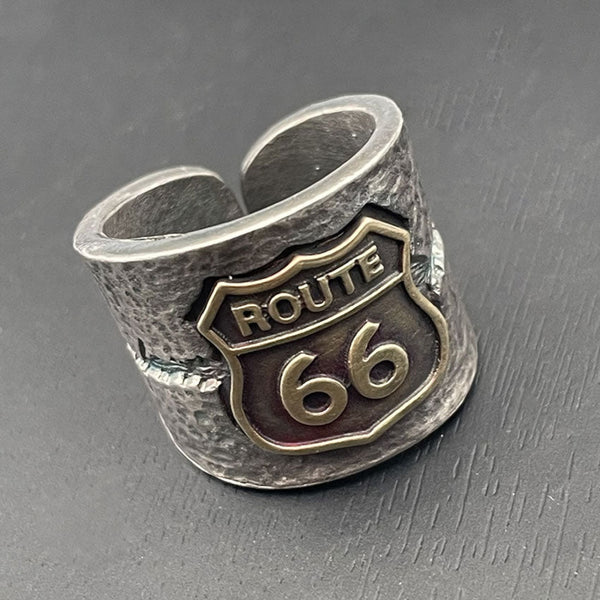 Route 66 Sterling SILVER Ring Men Band Ring - Mens Rings