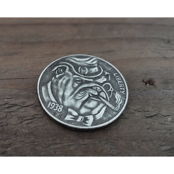 Smoking Pug Dog Vintage Silver Coin 1938 - Penny Coins