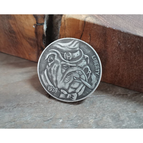 Smoking Pug Dog Vintage Silver Coin 1938 - Penny Coins